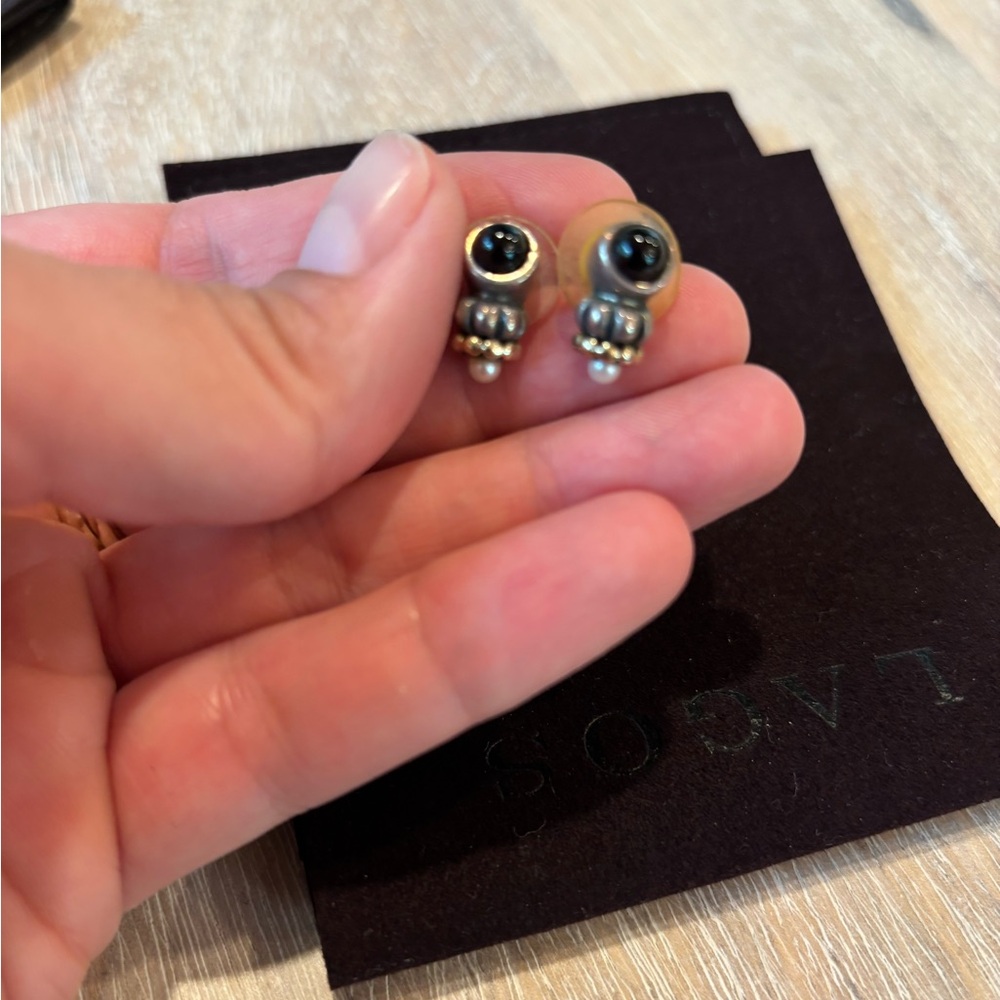 LAGOS Silver and Black Earrings